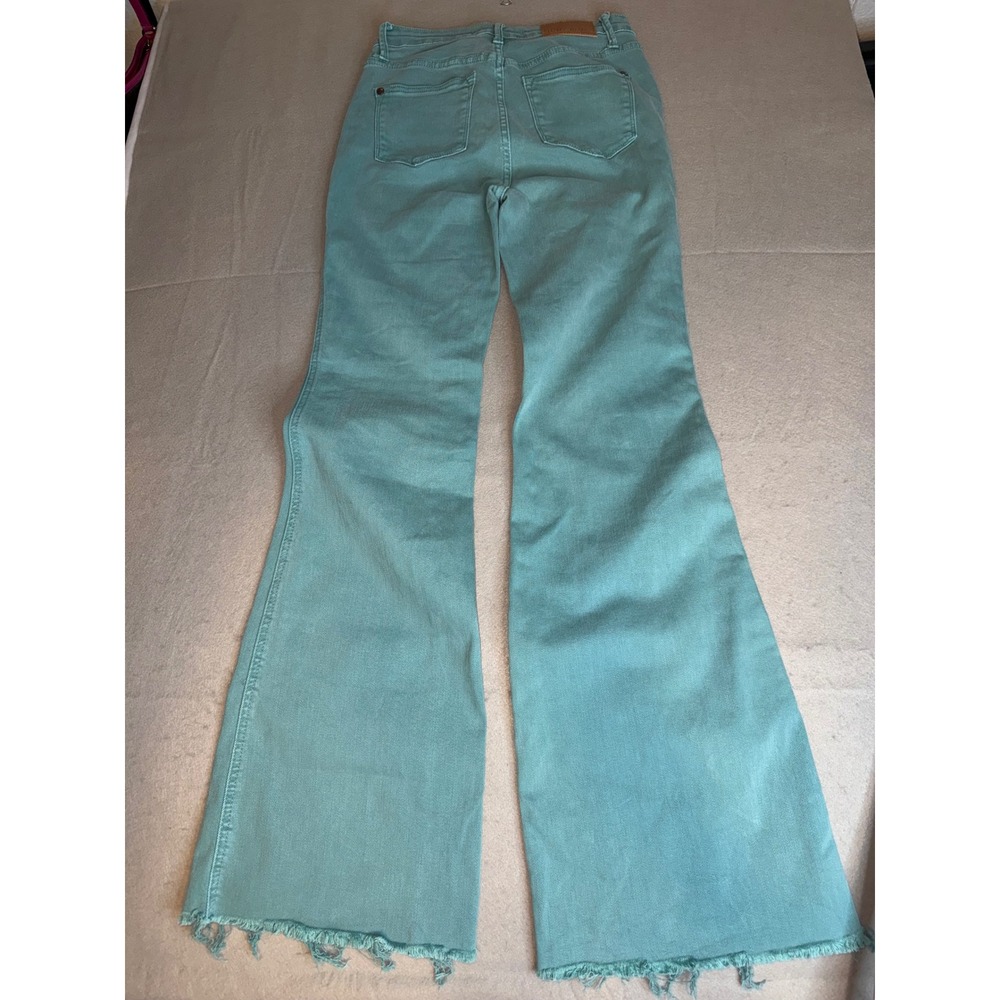 Judy Blue Teal Green High Waist Raw Hem Flare Jeans JB88804 C Size 3/26